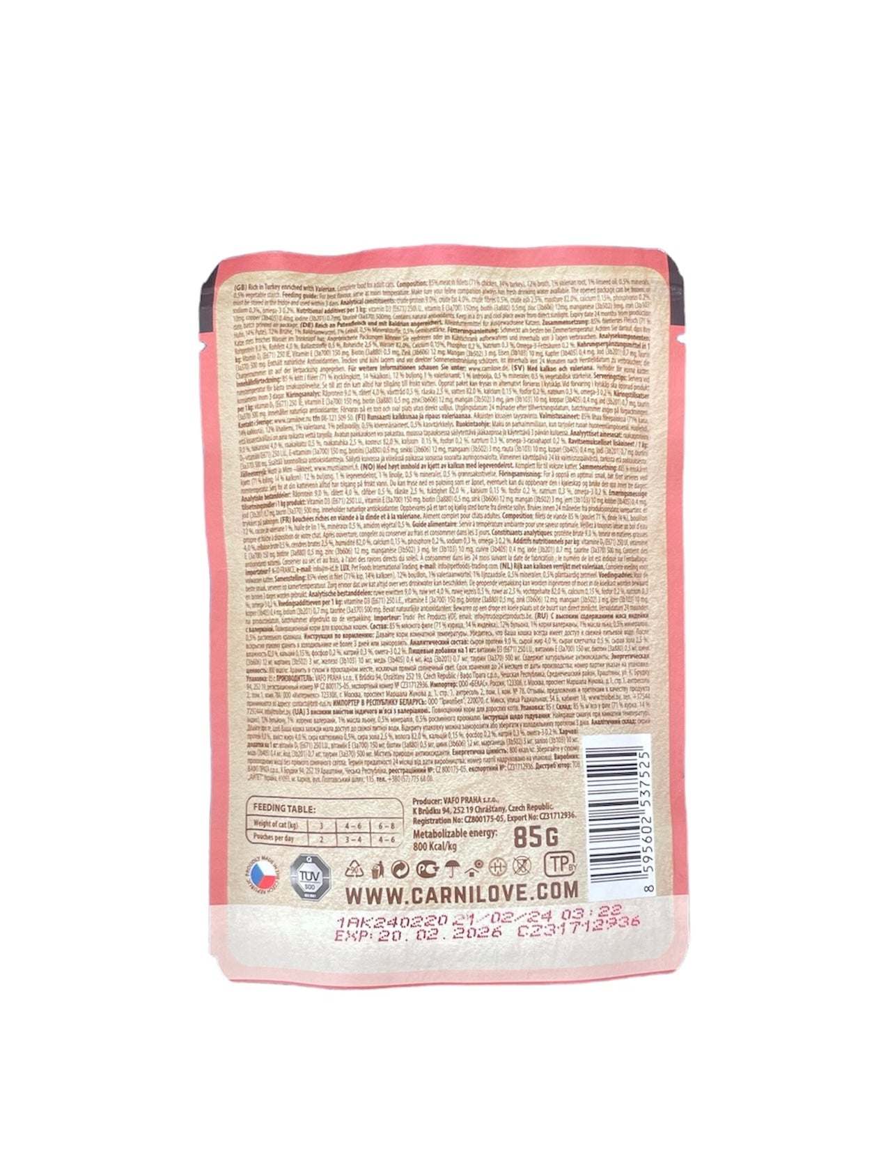 Turkey with valerian root cat pouch food