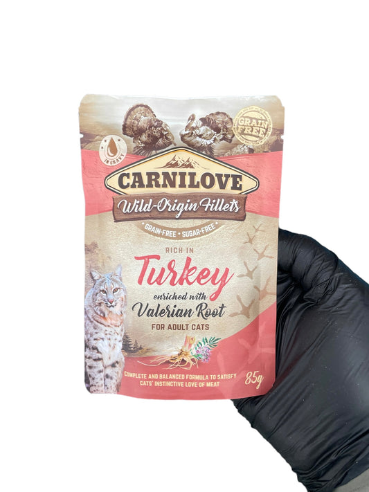 Turkey with valerian root cat pouch food