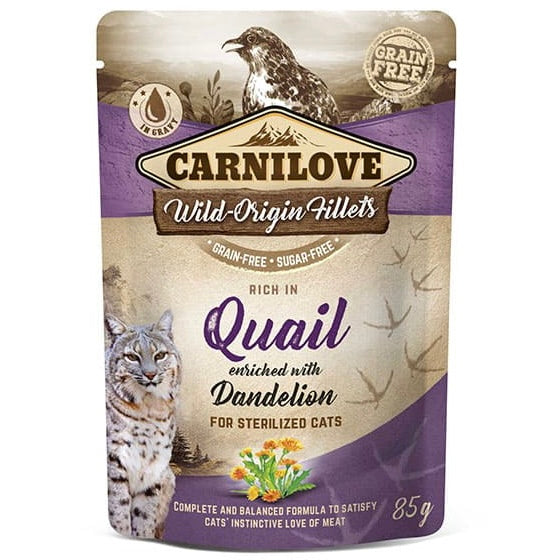 Quail with dandelion wet cat food pouch