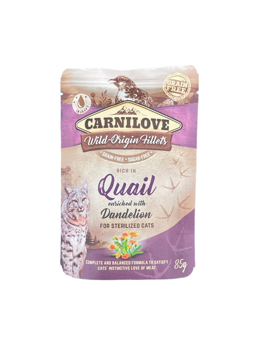Quail with dandelion wet cat food pouch